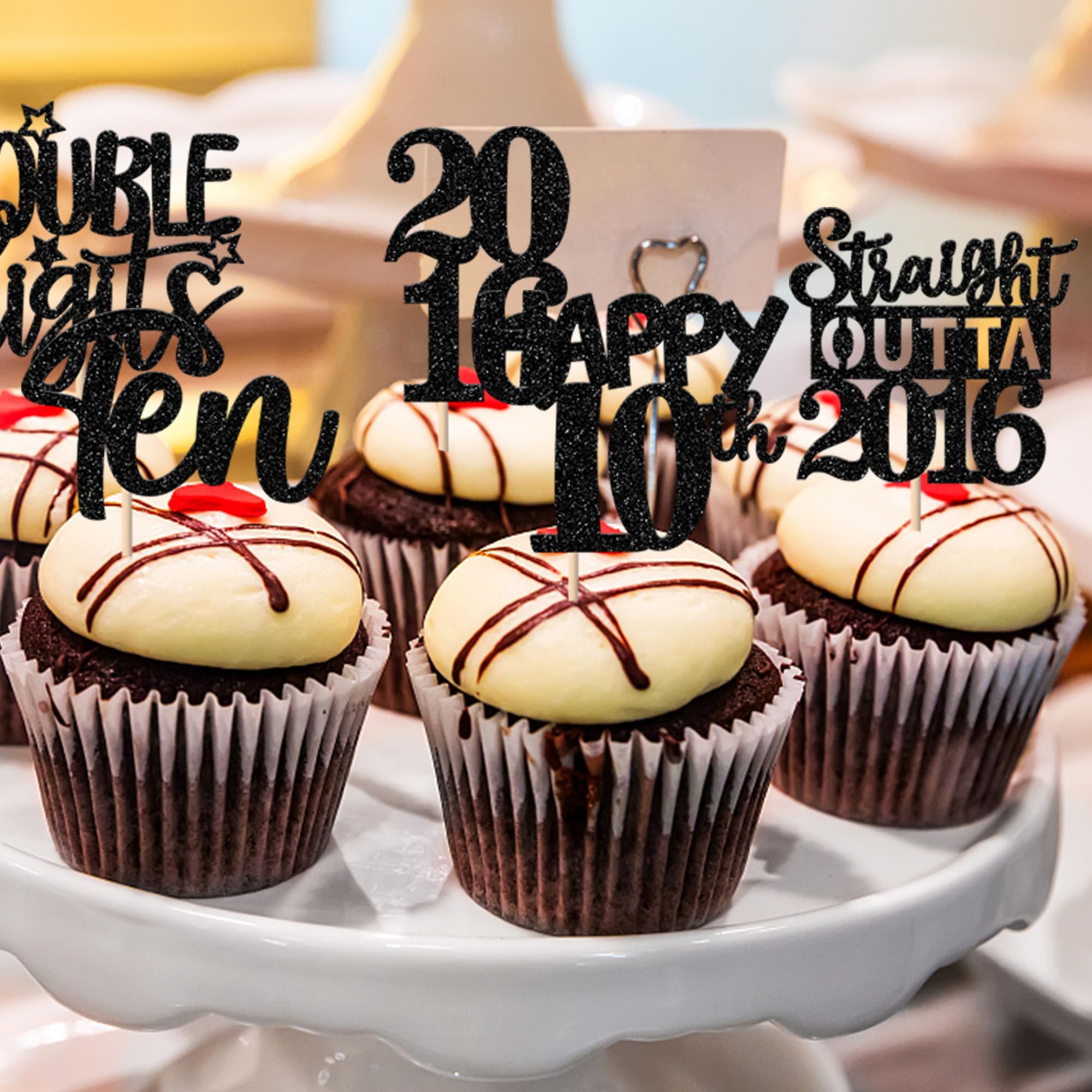ZHUOWEISM 30Pcs Black 10th Birthday Cupcake Toppers – Glitter Straight Outta 2016