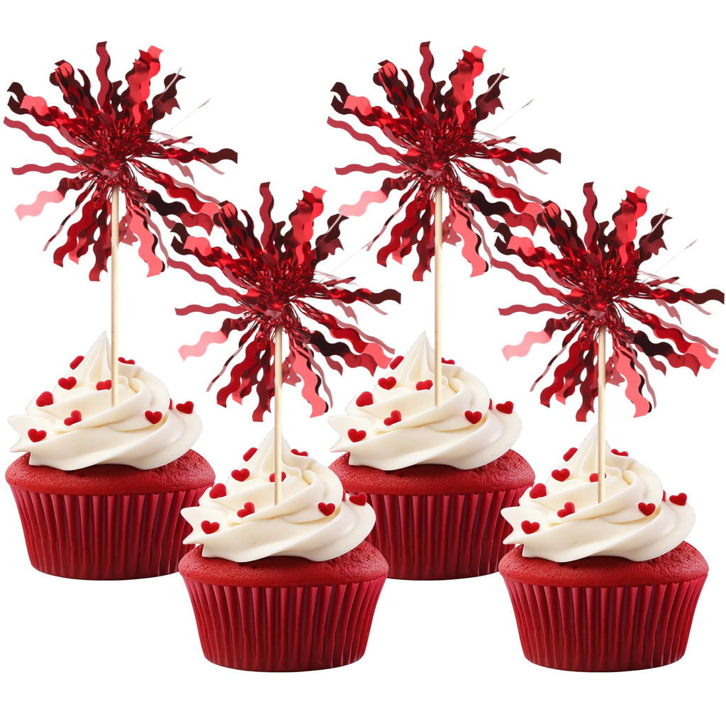 ZHUOWEISM 30 PCS Foil Firework Cupcake Toppers – Sparkle Tinsel Picks for Birthday Parties & Celebrations