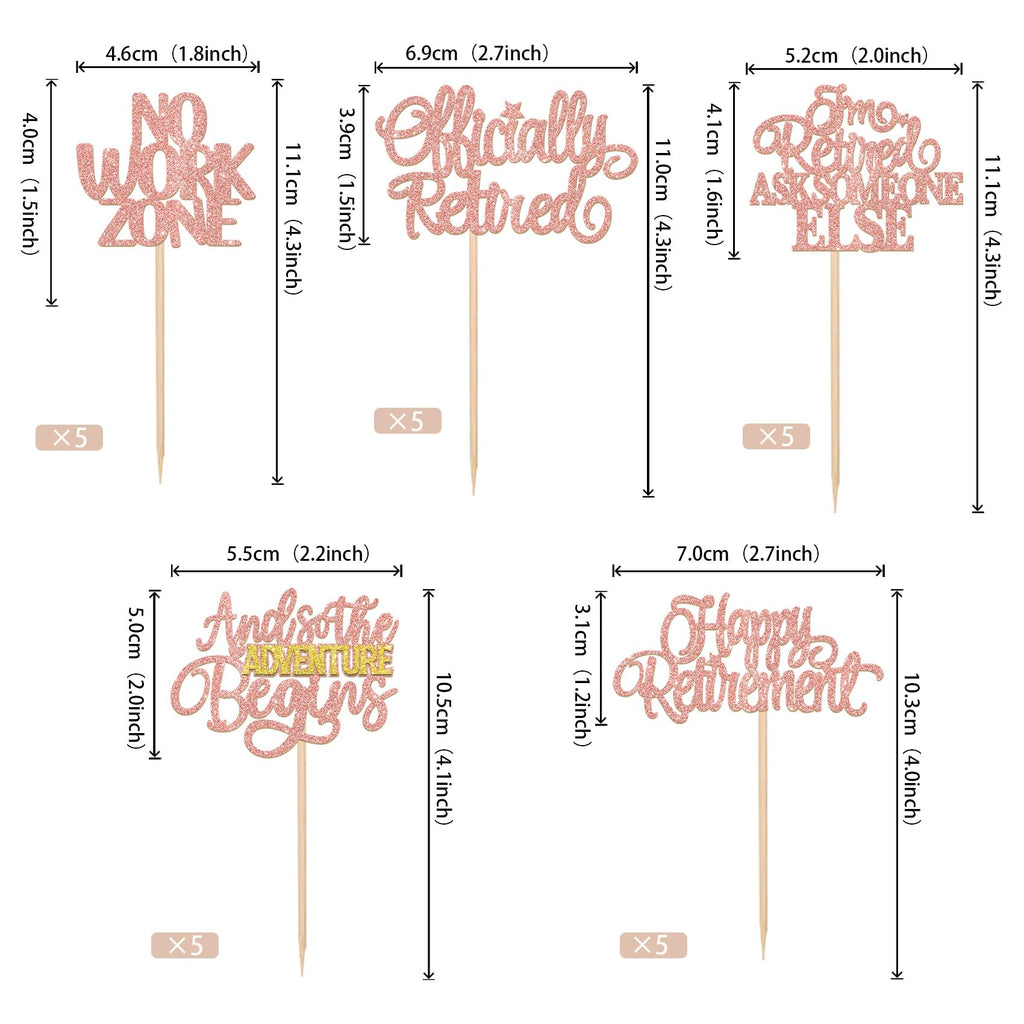ZHUOWEISM 30 Pcs Happy Retirement Cupcake Toppers – Rose Gold & No Work Zone Adventure Begins