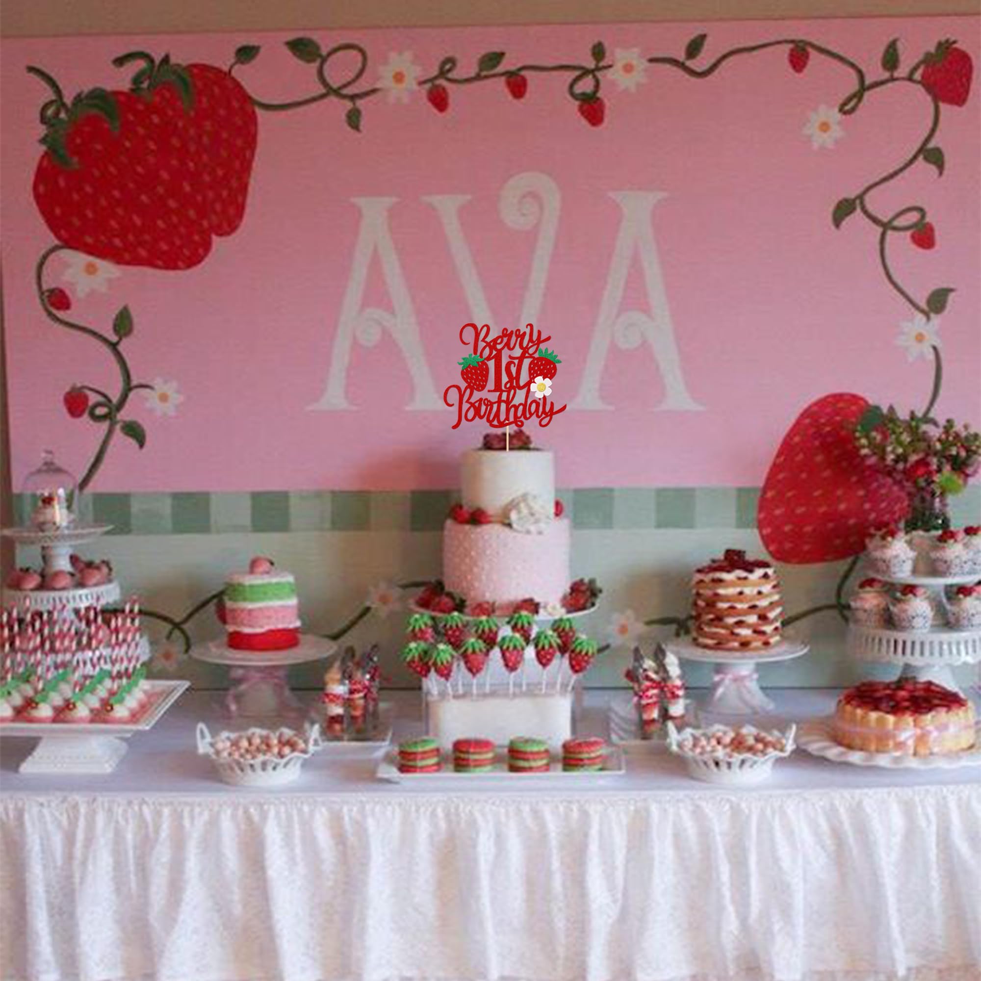 ZHUOWEISM Berry 1st Birthday Cake Topper – Glitter, Strawberry Fruit Theme