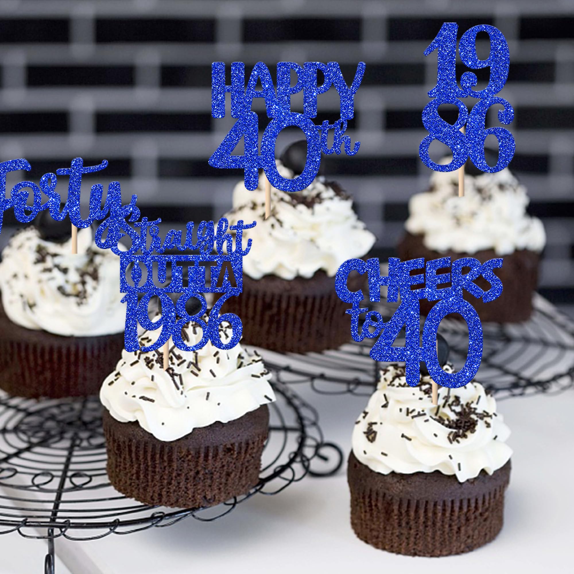 ZHUOWEISM 30Pcs 40th Birthday Cupcake Toppers Glitter – Straight Outta 1985 (Blue)