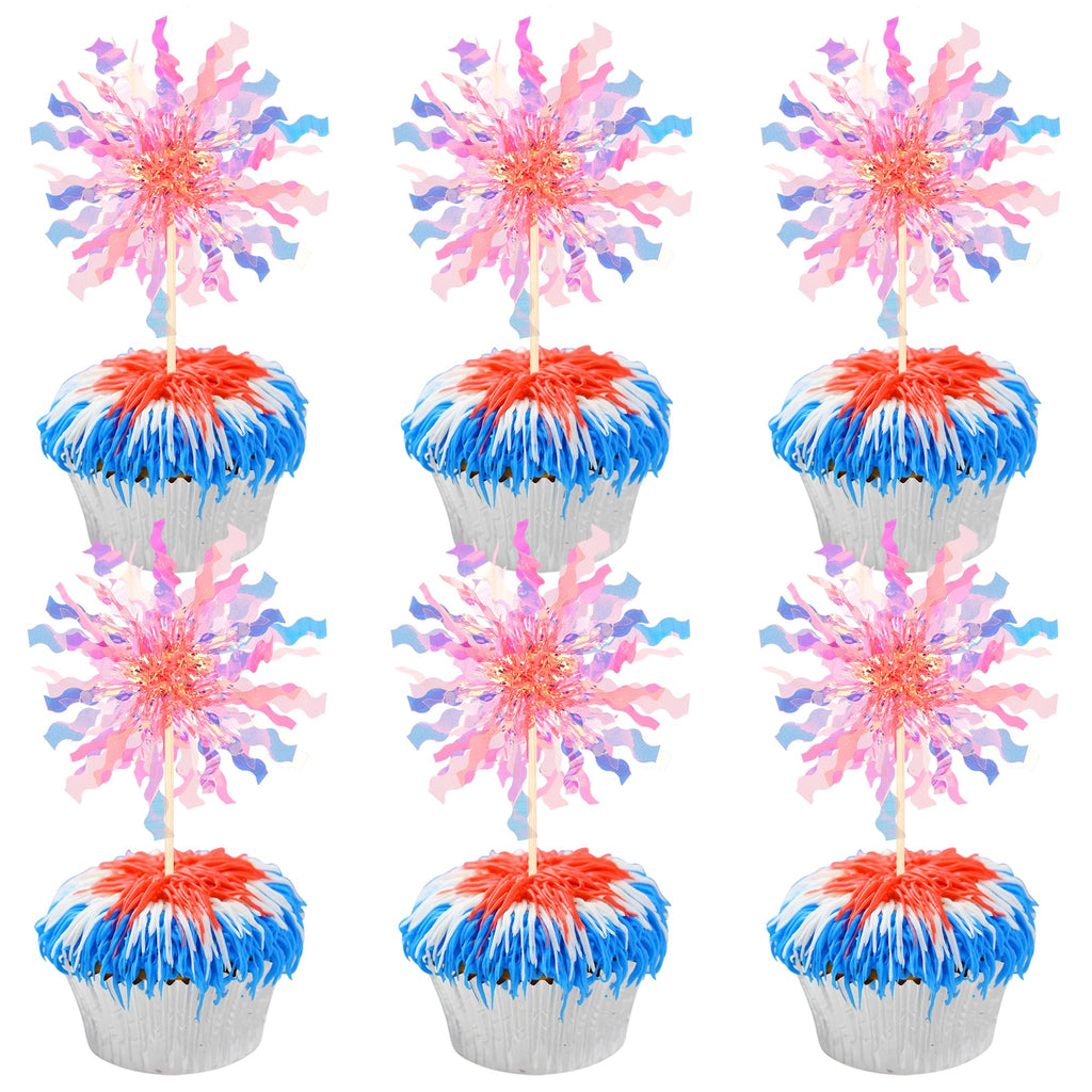 ZHUOWEISM 30 PCS Foil Firework Cupcake Toppers – Sparkle Tinsel Picks for Birthday Parties, Baby Showers, Weddings – Orange