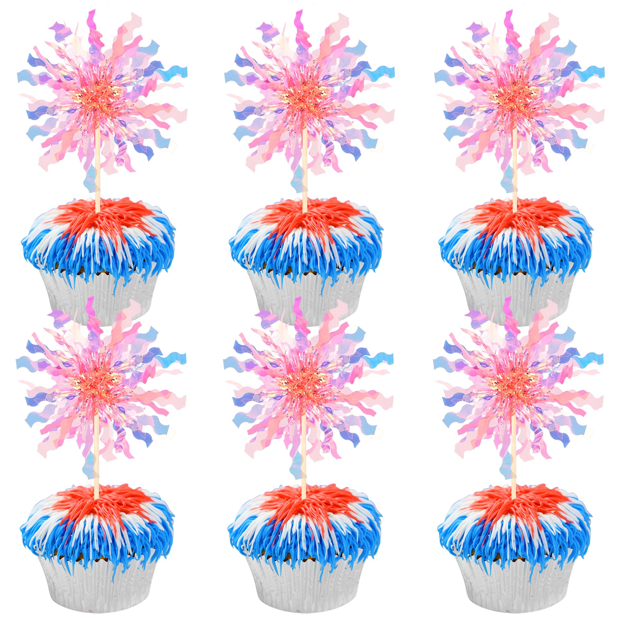 ZHUOWEISM 30 PCS Foil Firework Cupcake Toppers – Sparkle Tinsel Picks for Birthday Parties, Baby Showers, Weddings – Orange