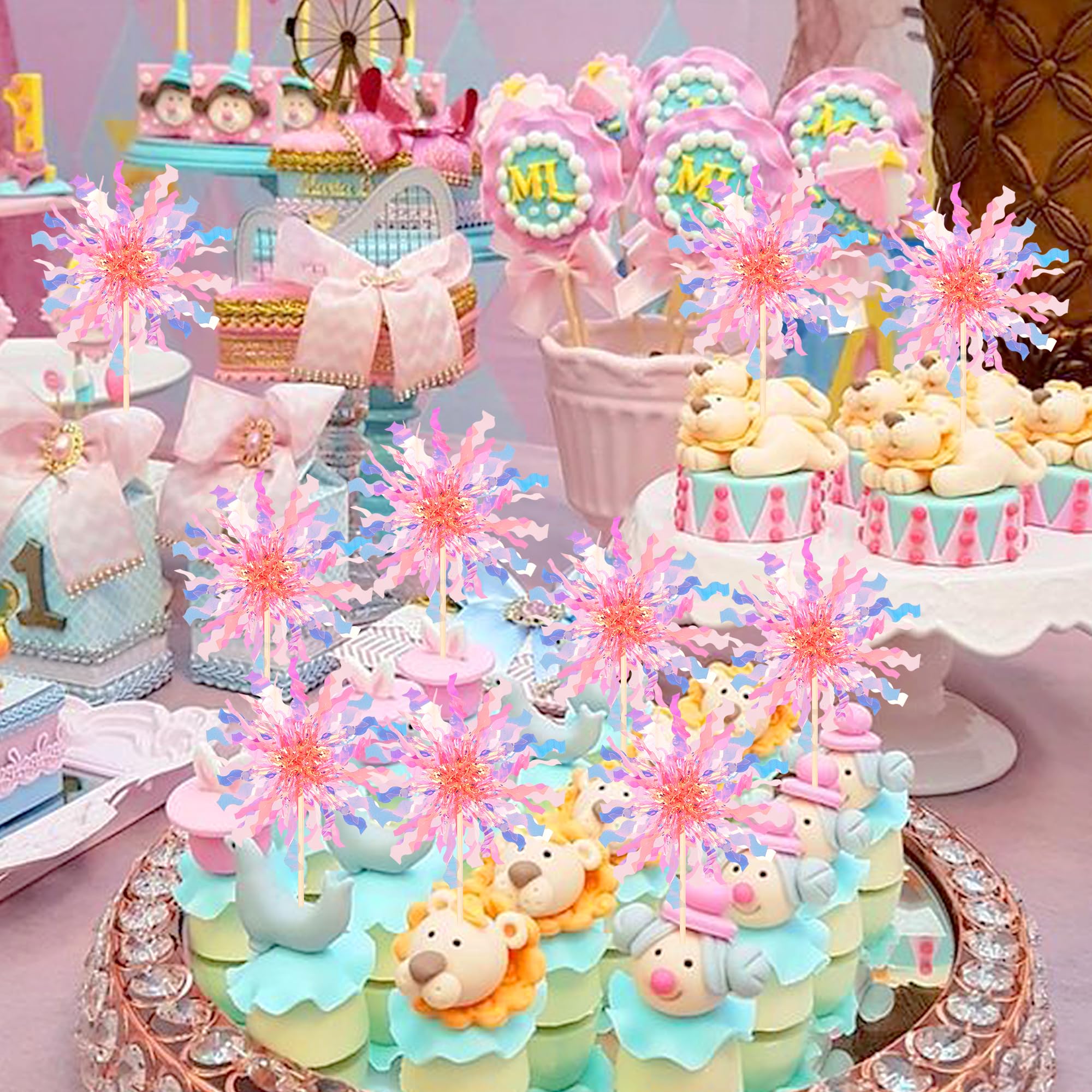 ZHUOWEISM 30 PCS Foil Firework Cupcake Toppers – Sparkle Tinsel Picks for Birthday Parties, Baby Showers, Weddings – Orange
