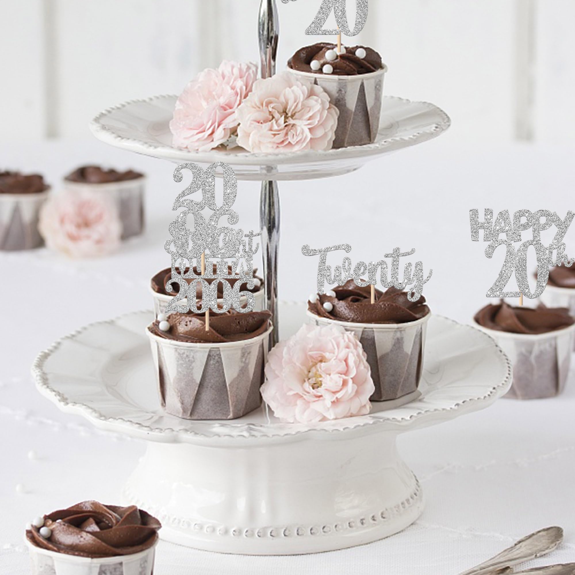 ZHUOWEISM 30pcs Glitter Cupcake Toppers – Straight Outta 2006, Cheers to 20 Years