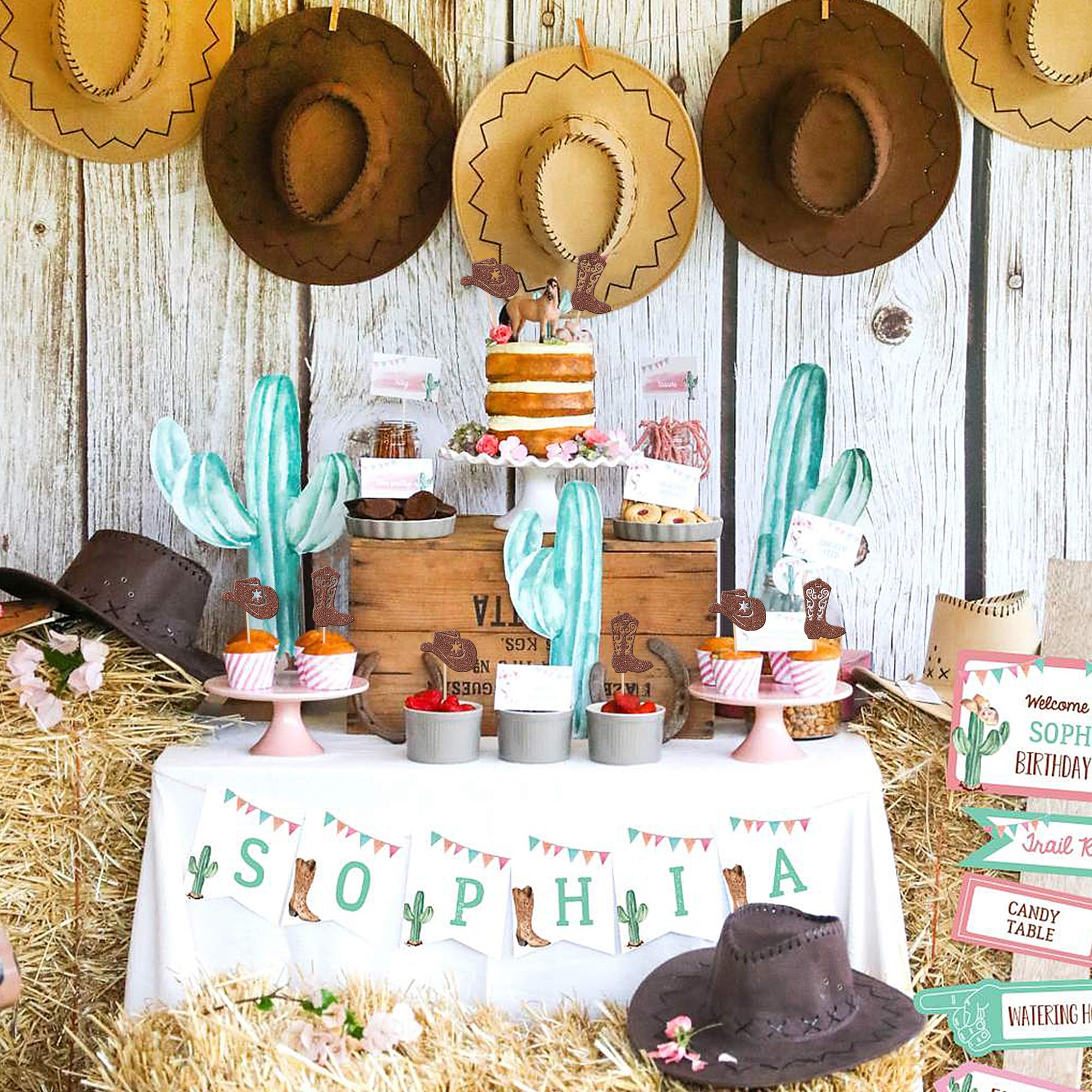 ZHUOWEISM 24-Piece Cowboy Cupcake Toppers — Glitter Hats & Boots