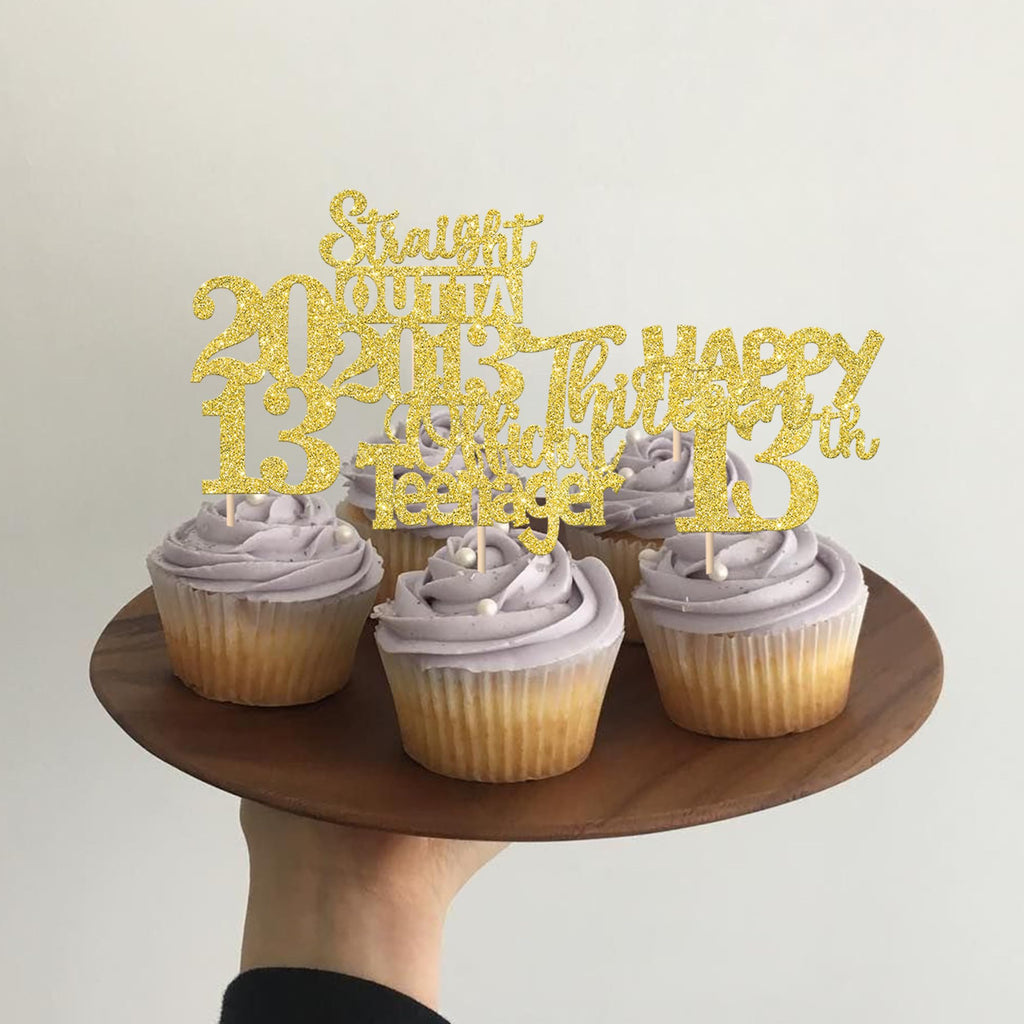 ZHUOWEISM 30Pcs Happy 13th Birthday Cupcake Toppers - Gold Glitter Straight Outta 2013