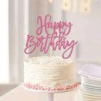 ZHUOWEISM 1-Piece Glitter Happy Birthday Cake Topper | Pink Cake Pick for Celebrations