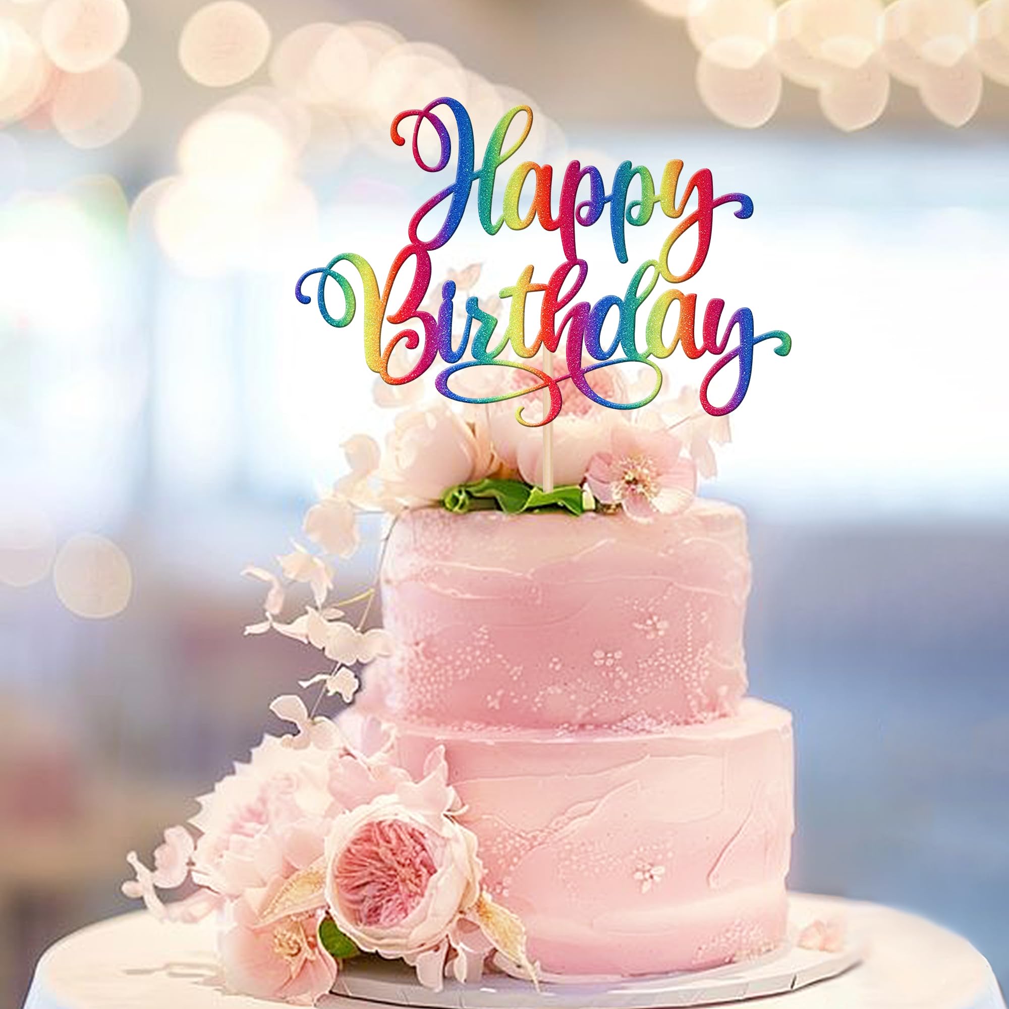 ZHUOWEISM 1-pc Glitter Happy Birthday Cake Topper – Colorful Party Decor