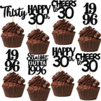 ZHUOWEISM 30Pcs Black Glitter Cupcake Toppers – Straight Outta 1996, 30th Birthday & Anniversary Decor