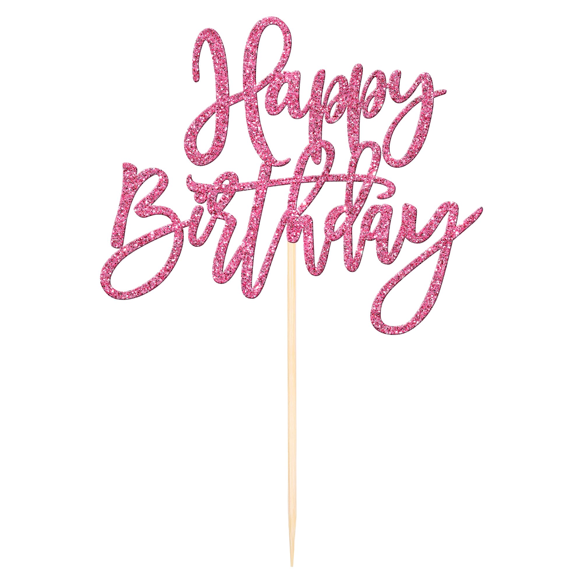 ZHUOWEISM 1-Piece Glitter Happy Birthday Cake Topper | Pink Cake Pick for Celebrations