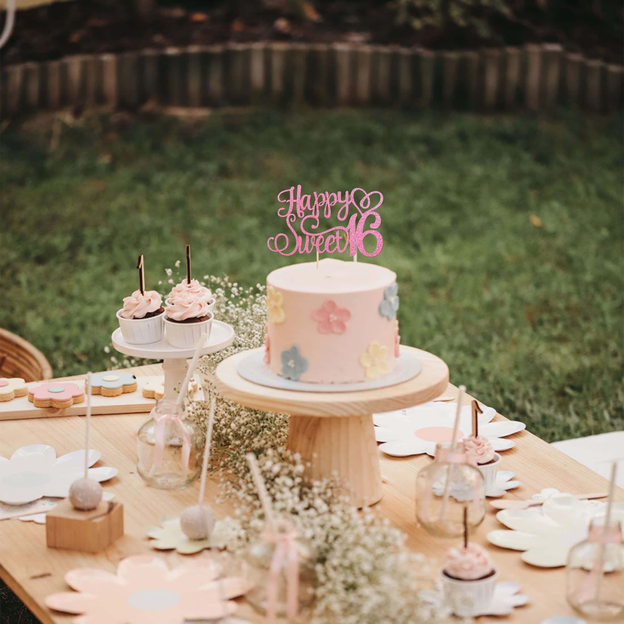 ZHUOWEISM Happy Sweet 16 Cake Topper - Glitter Hello 16 Pink - Pre-Assembled Birthday Party Decoration