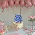 ZHUOWEISM Happy 20th Birthday Cake Topper – Blue Glitter, Pre-assembled, 5.3x9.6 in