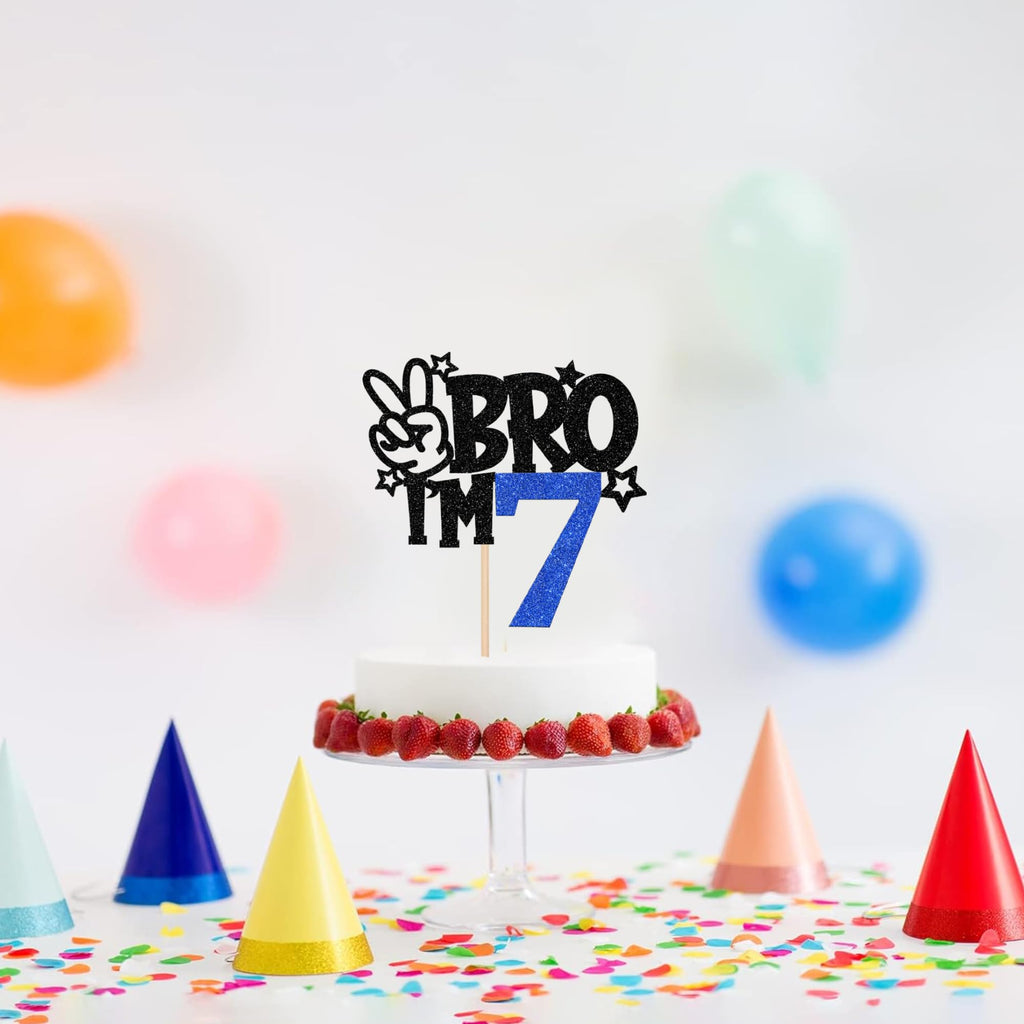 ZHUOWEISM Brother I'm 7 Cake Topper - Blue Glitter Star (6.5x9 in)