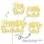 ZHUOWEISM Happy 100th Birthday Cake Topper - Gold Glitter