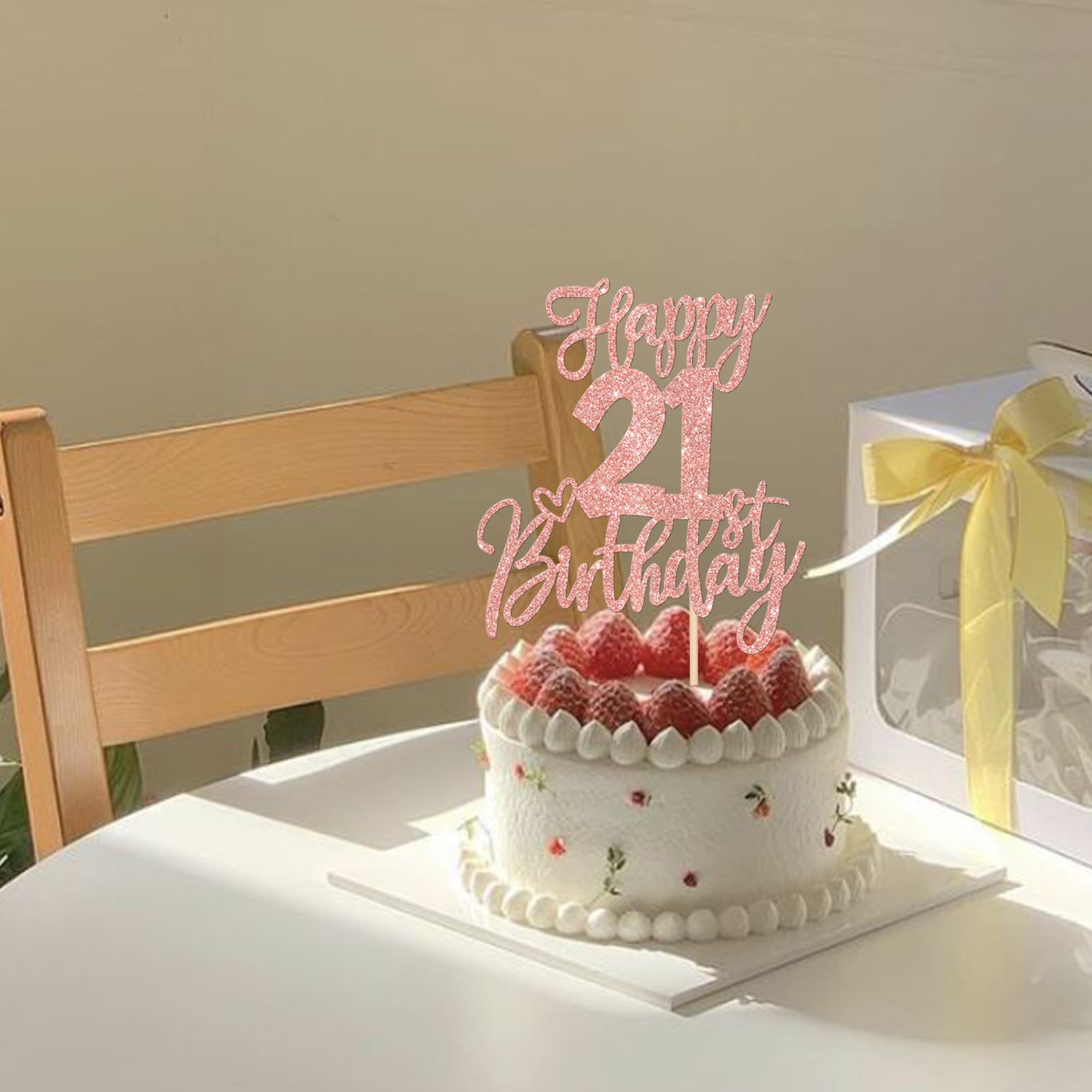 ZHUOWEISM 1pc Happy 21st Birthday Cake Topper - Rose Gold Glitter, Ready-to-Use