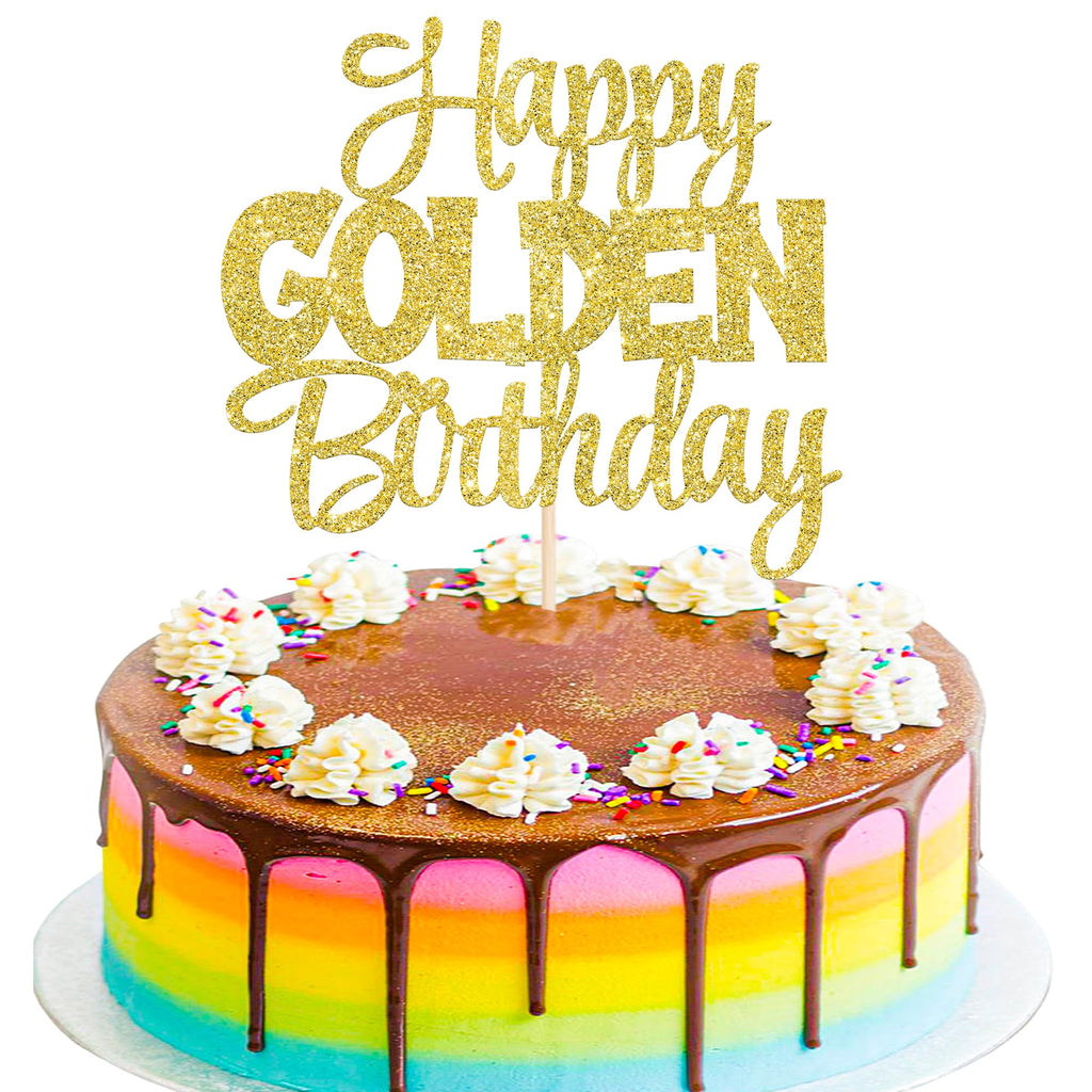 ZHUOWEISM Happy Golden Birthday Cake Topper – Gold Glitter Cake Pick for 1/13/16/18/21/30/40/60/70/80/90 & 50th Anniversary