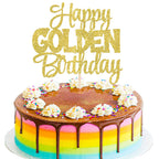 ZHUOWEISM Happy Golden Birthday Cake Topper – Gold Glitter Cake Pick for 1/13/16/18/21/30/40/60/70/80/90 & 50th Anniversary