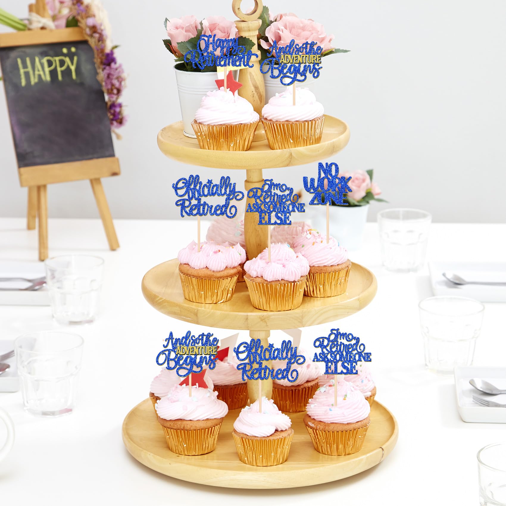 ZHUOWEISM 30 Pcs Happy Retirement Cupcake Toppers – Officially Retired, Dark Blue