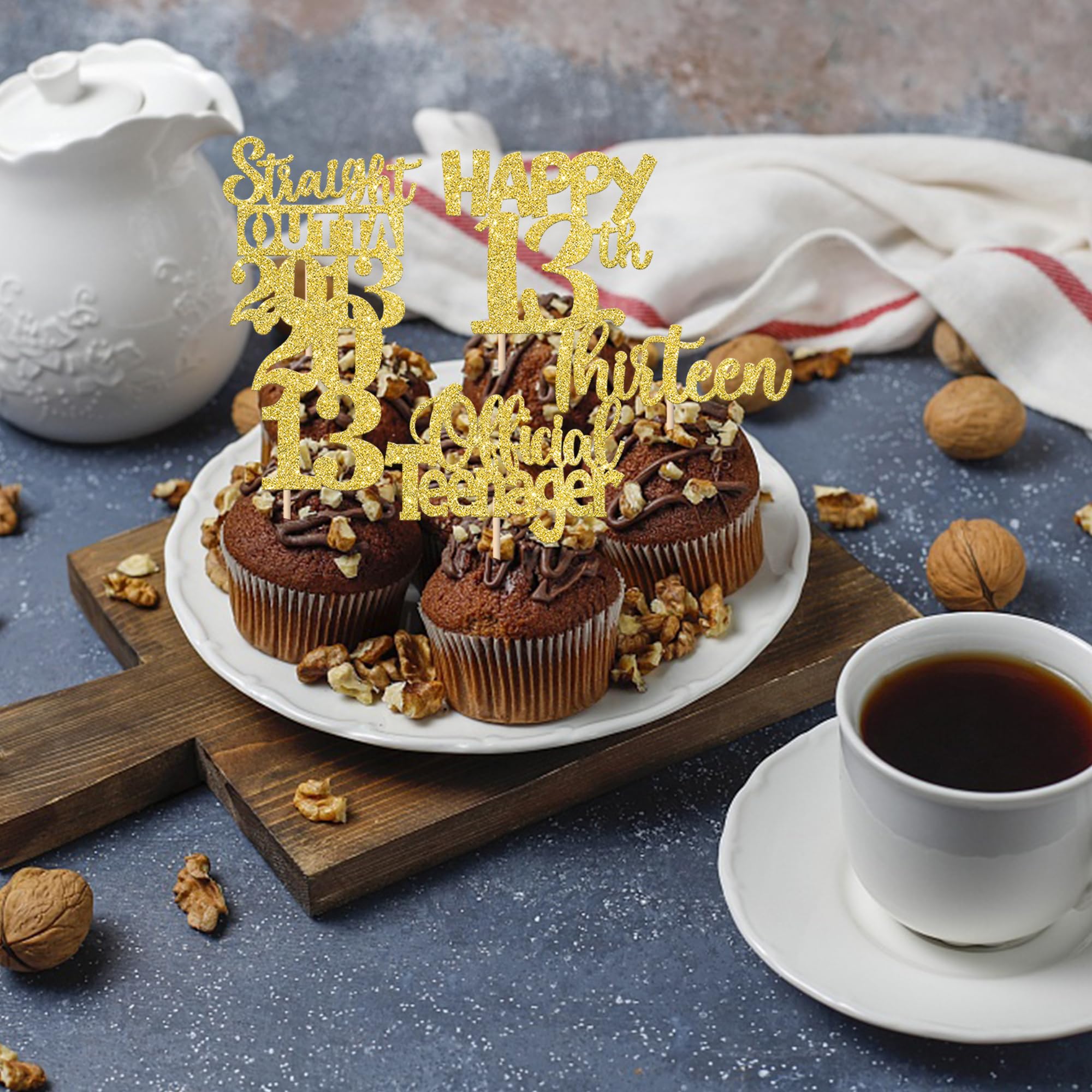 ZHUOWEISM 30Pcs Happy 13th Birthday Cupcake Toppers - Gold Glitter Straight Outta 2013