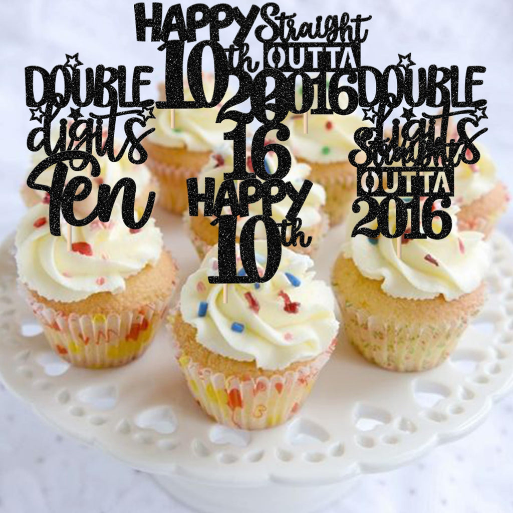 ZHUOWEISM 30Pcs Black 10th Birthday Cupcake Toppers – Glitter Straight Outta 2016