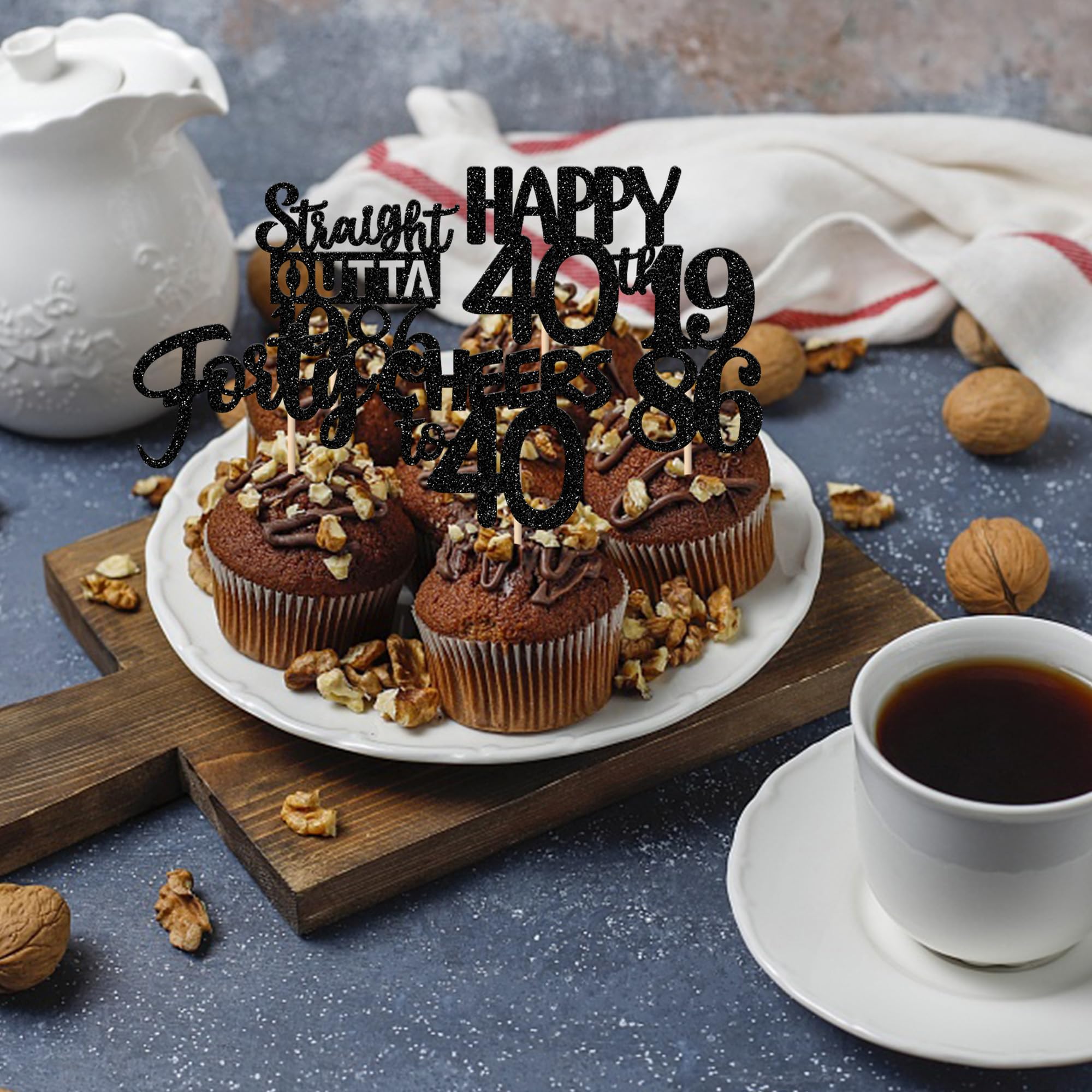ZHUOWEISM 30pcs Black Glitter Cupcake Toppers - Straight Outta 1986 for 40th Birthday & Anniversary
