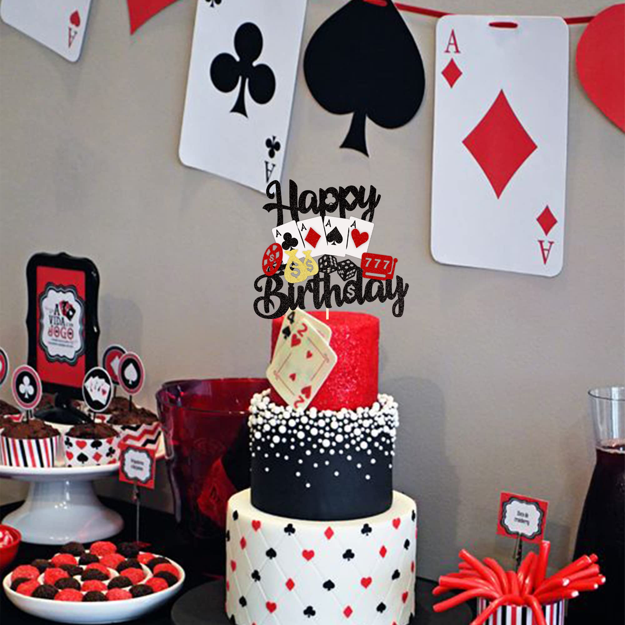 ZHUOWEISM Casino Cake Topper – 1 pc Las Vegas Poker Night Birthday Decoration