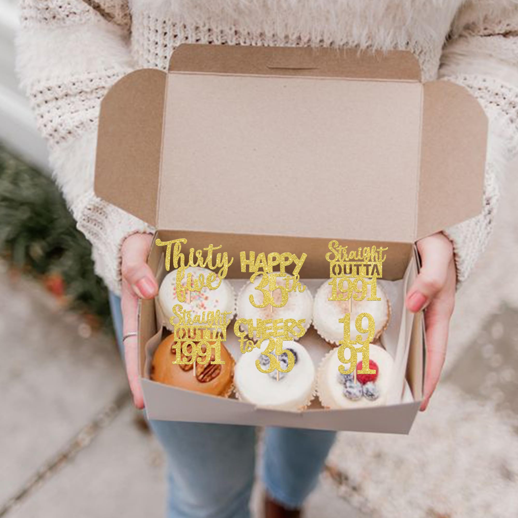 ZHUOWEISM 30PCS Straight Outta 1991 Cupcake Toppers – Gold Glitter for 35th Birthday
