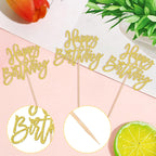 ZHUOWEISM 24 Pcs Happy Birthday Cupcake Toppers Glitter Picks, Gold — Anniversary & Party Cake Decorations