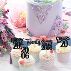 ZHUOWEISM 30pc Black Glitter Cupcake Toppers – Straight Outta 2006, 20th Birthday Party Decor