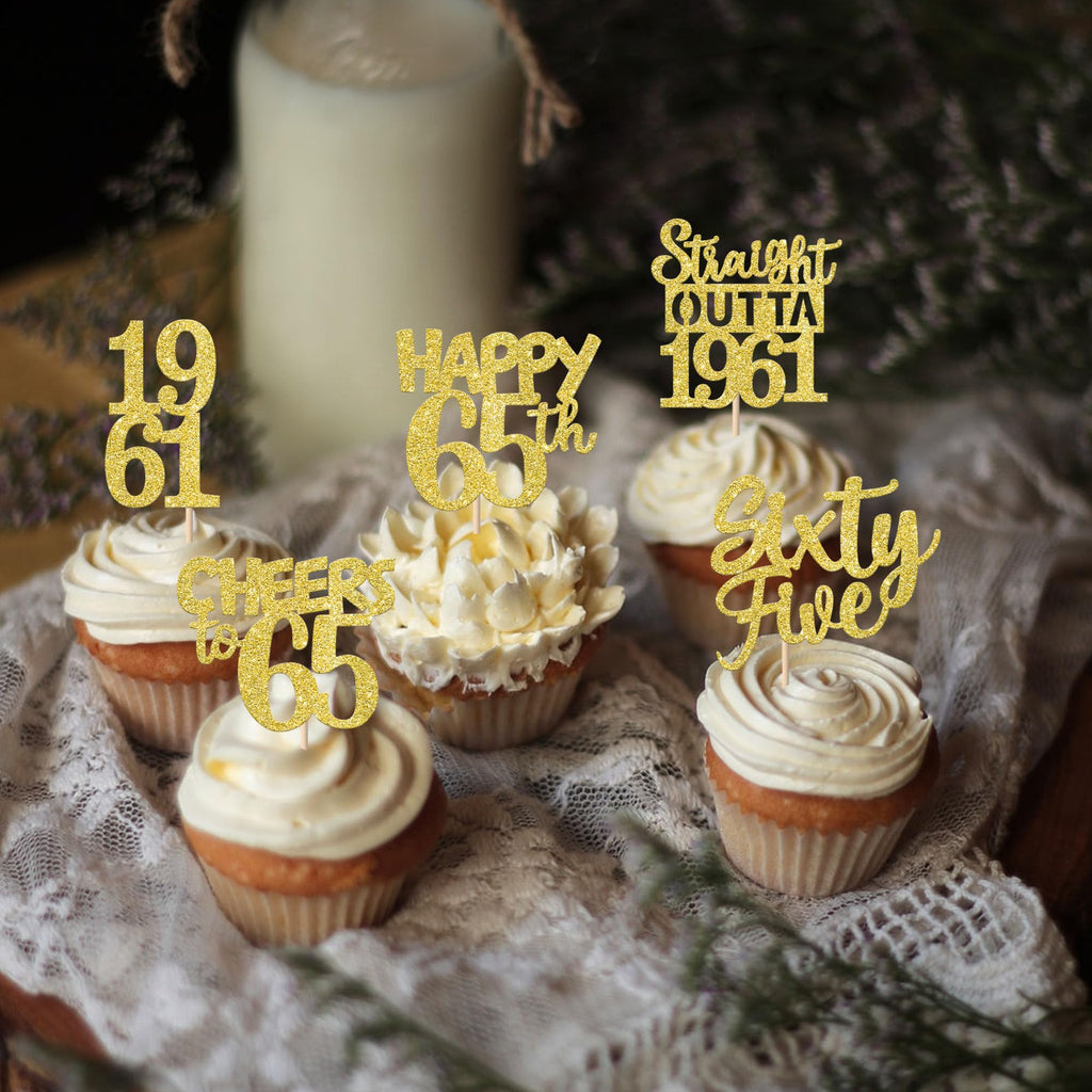 ZHUOWEISM 30Pcs Straight Outta 1961 Cupcake Toppers – Gold Glitter 65th Birthday Picks