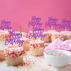 ZHUOWEISM 24 PCS Glitter Happy Birthday Cupcake Toppers – Purple Party Picks
