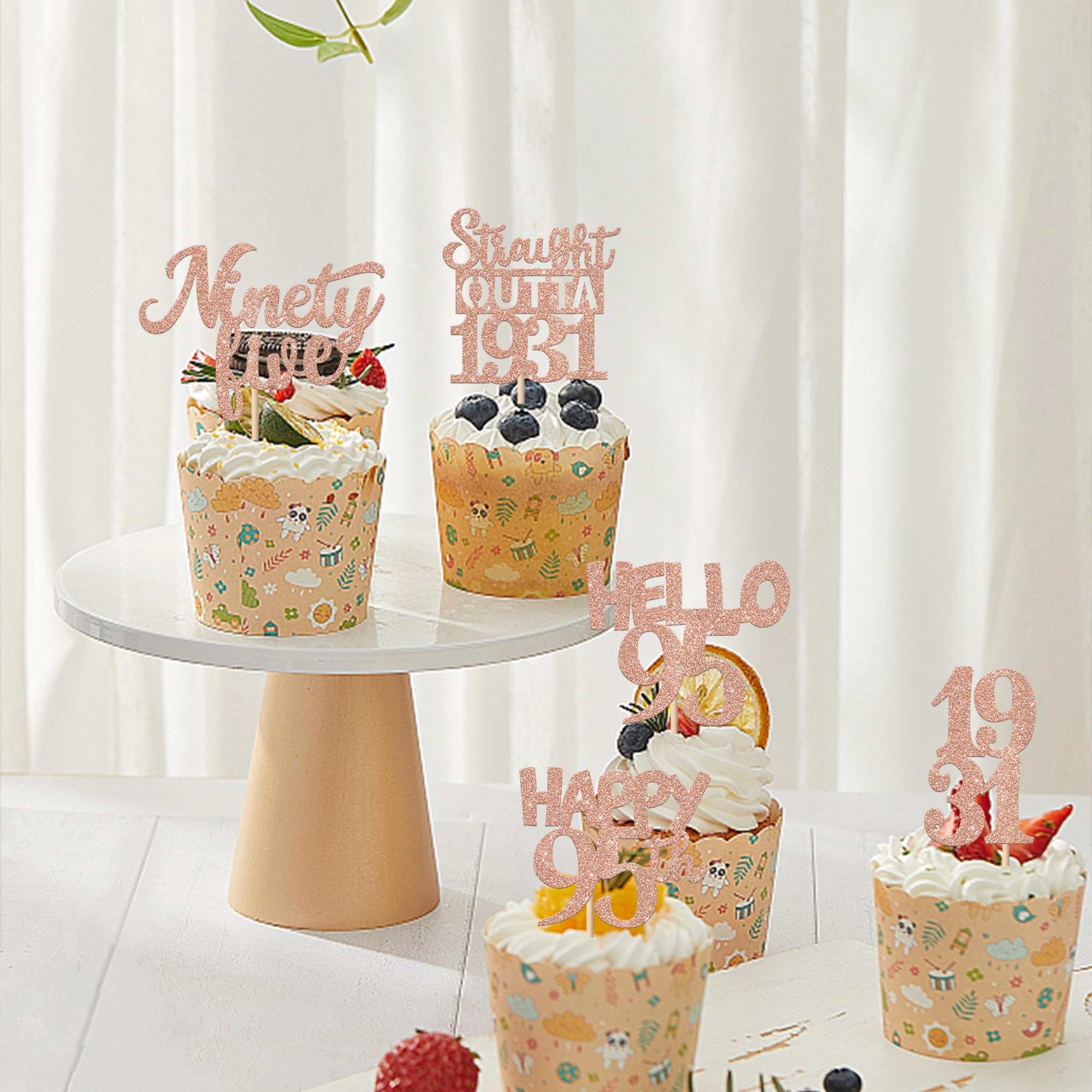 ZHUOWEISM 30Pcs 95th Birthday Cupcake Toppers - Glitter Rose Gold, Straight Outta 1931