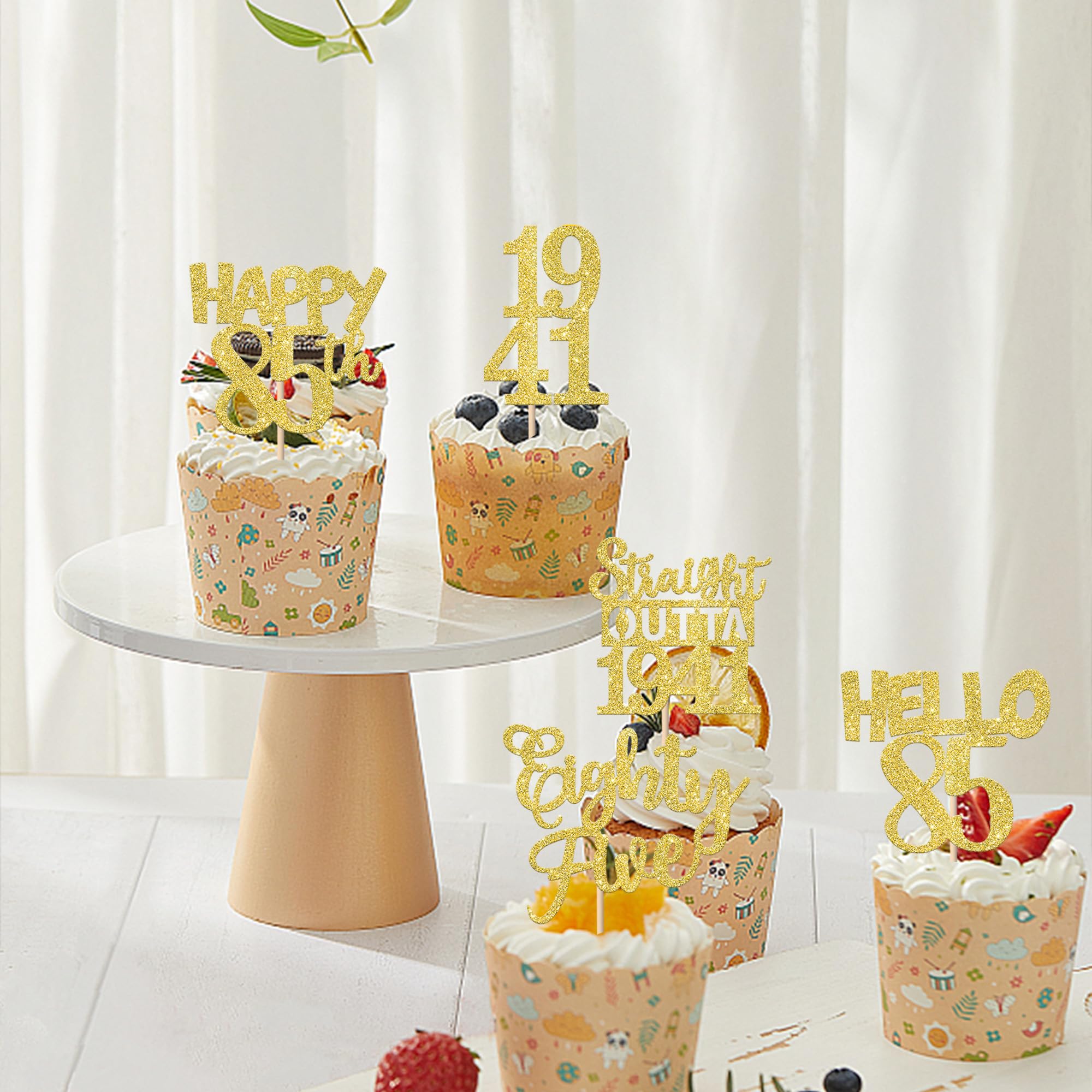 ZHUOWEISM 30Pcs Straight Outta 1941 Cupcake Toppers – Gold Glitter 85th Birthday Picks