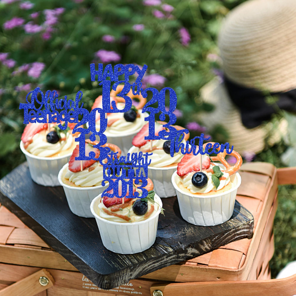 ZHUOWEISM 30Pcs 13th Birthday Cupcake Toppers Glitter Straight Outta 2013 Blue