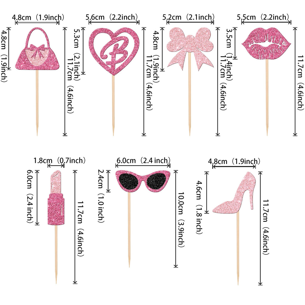 ZHUOWEISM 24 Princess Cupcake Toppers – Glitter Pink Party Picks