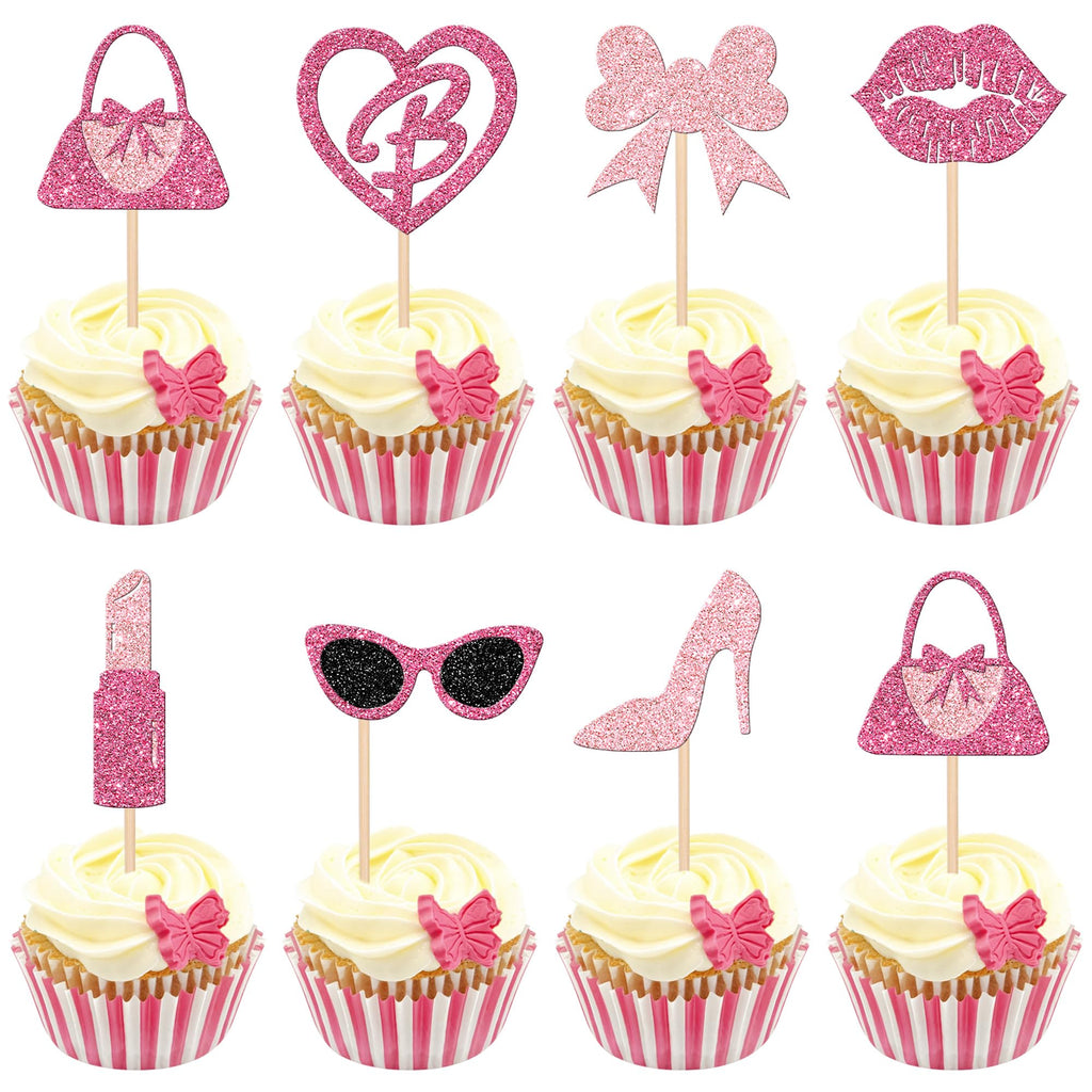 ZHUOWEISM 24 Princess Cupcake Toppers – Glitter Pink Party Picks