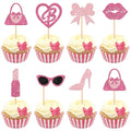 ZHUOWEISM 24 Princess Cupcake Toppers – Glitter Pink Party Picks