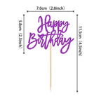 ZHUOWEISM 24 PCS Glitter Happy Birthday Cupcake Toppers – Purple Party Picks
