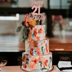 ZHUOWEISM 1pc Happy 21st Birthday Cake Topper - Rose Gold Glitter, Ready-to-Use