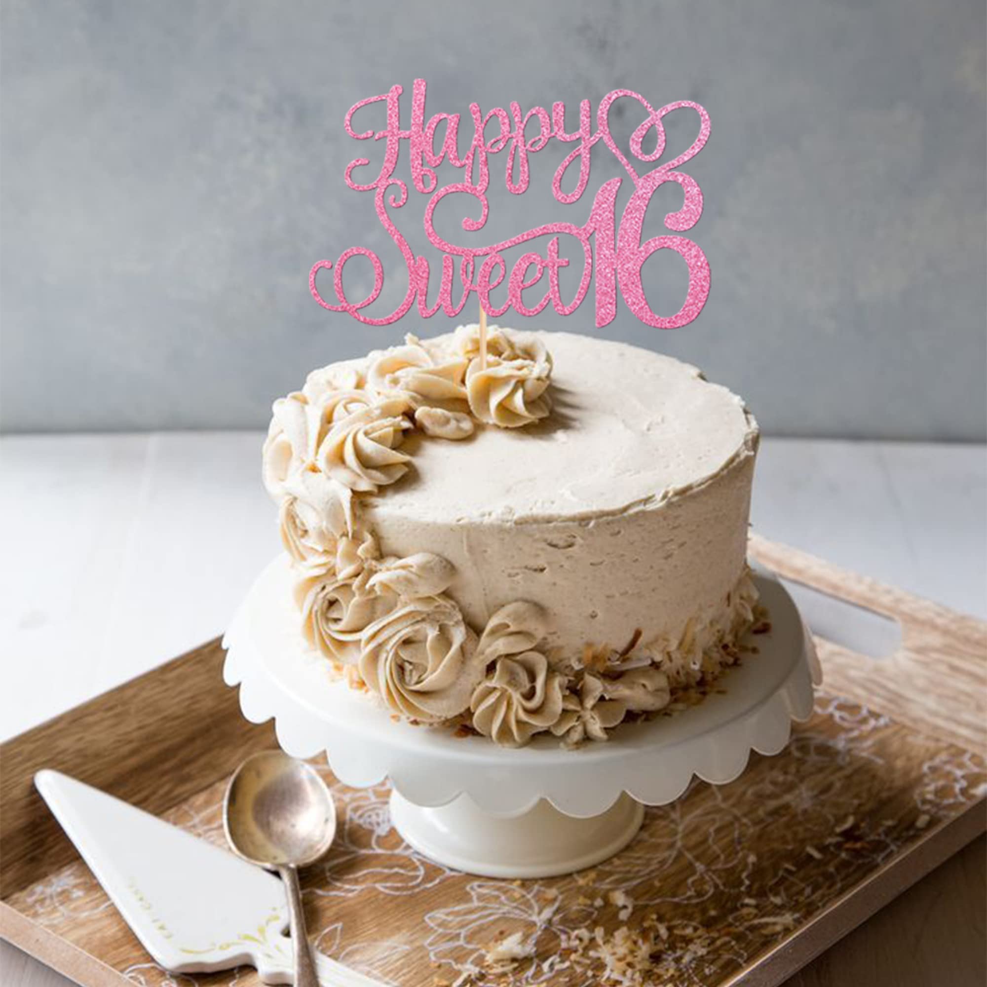 ZHUOWEISM Happy Sweet 16 Cake Topper - Glitter Hello 16 Pink - Pre-Assembled Birthday Party Decoration