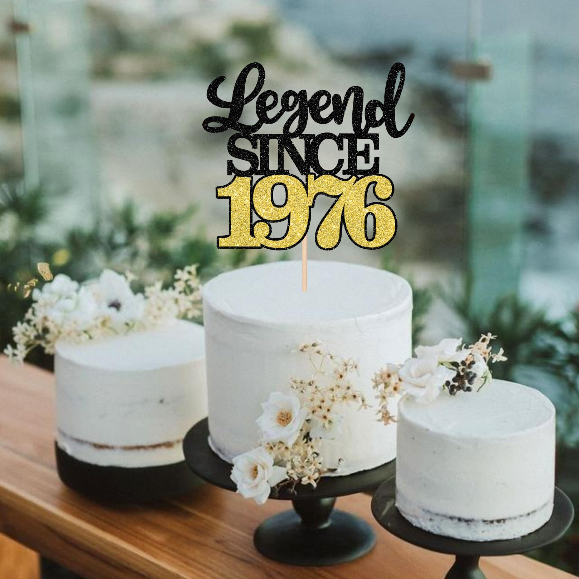 ZHUOWEISM Legend Since 1976 Cake Topper – Black Gold Glitter Fifty 50th Birthday Decoration