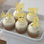 Zhuoweism 30Pcs Gold Glitter 1966 Cupcake Toppers for 60th Birthday Parties