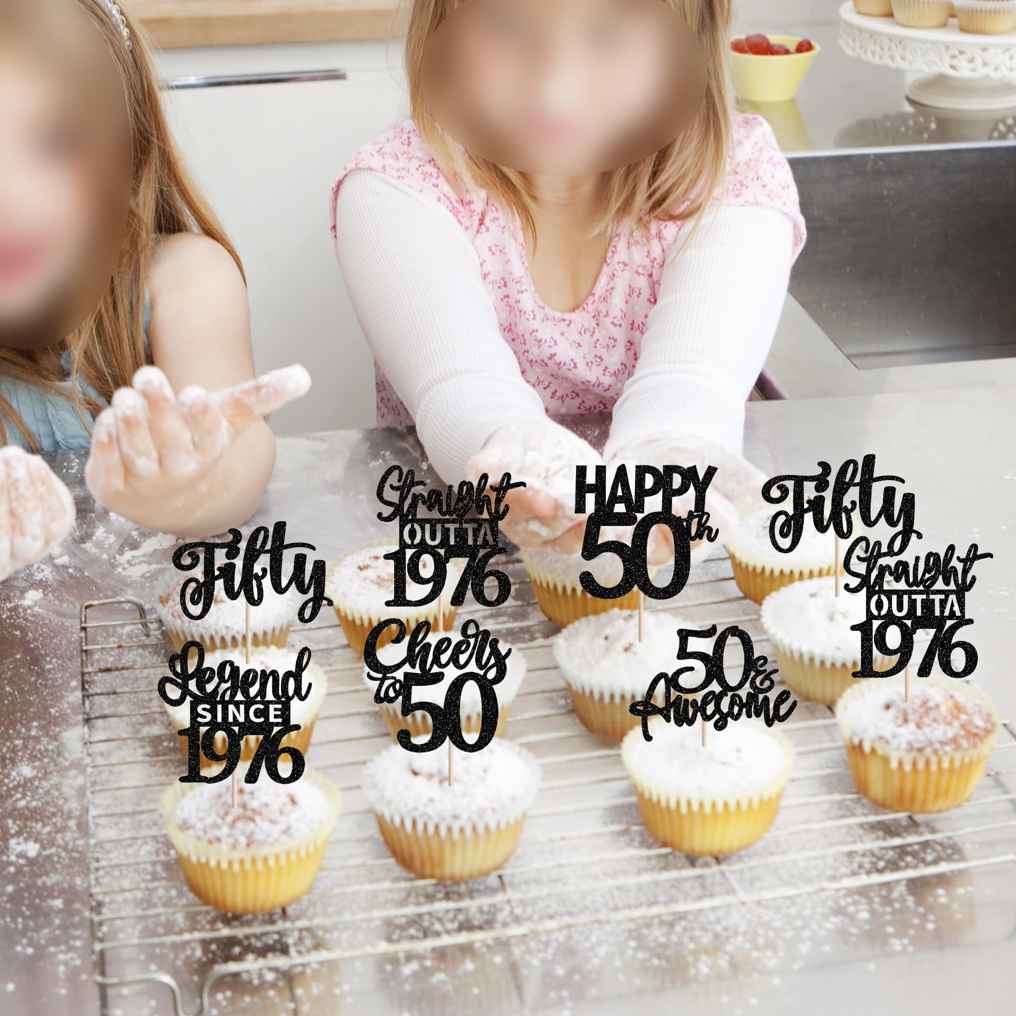 ZHUOWEISM 24Pcs Black Happy 50th Birthday Cupcake Toppers – Straight Outta 1976 | 50th Birthday Decorations