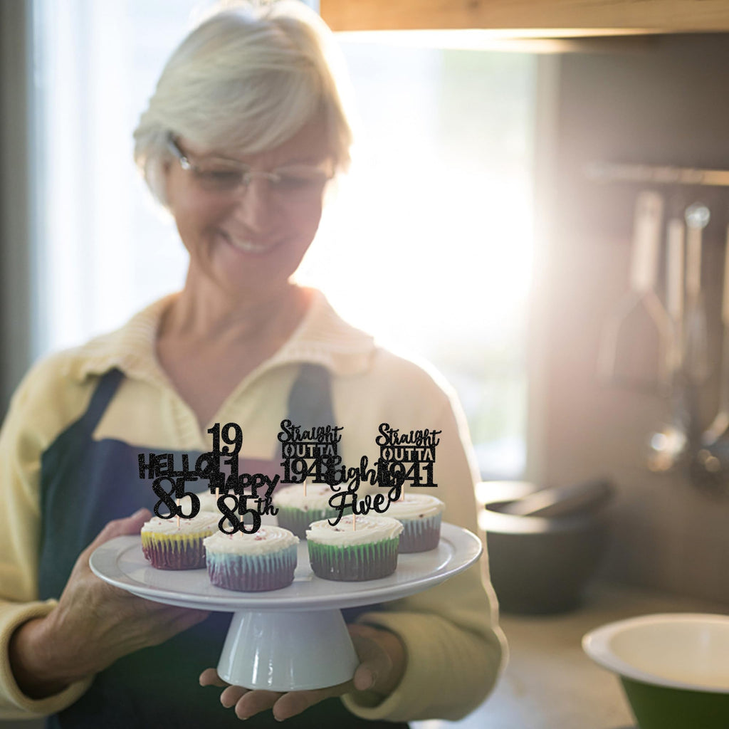 ZHUOWEISM 30Pcs Black Glitter 85th Birthday Cupcake Toppers – Straight Outta 1941
