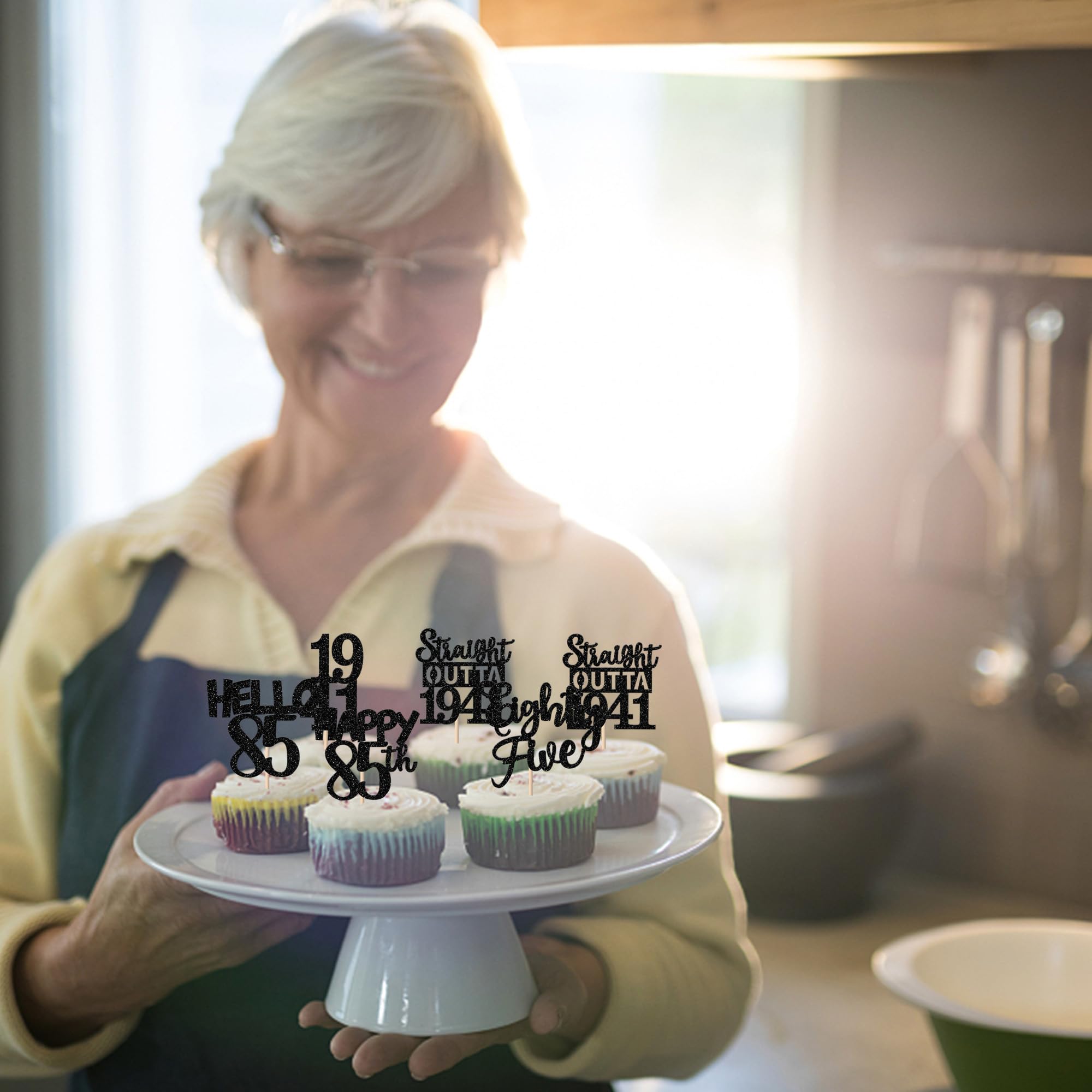 ZHUOWEISM 30Pcs Black Glitter 85th Birthday Cupcake Toppers – Straight Outta 1941