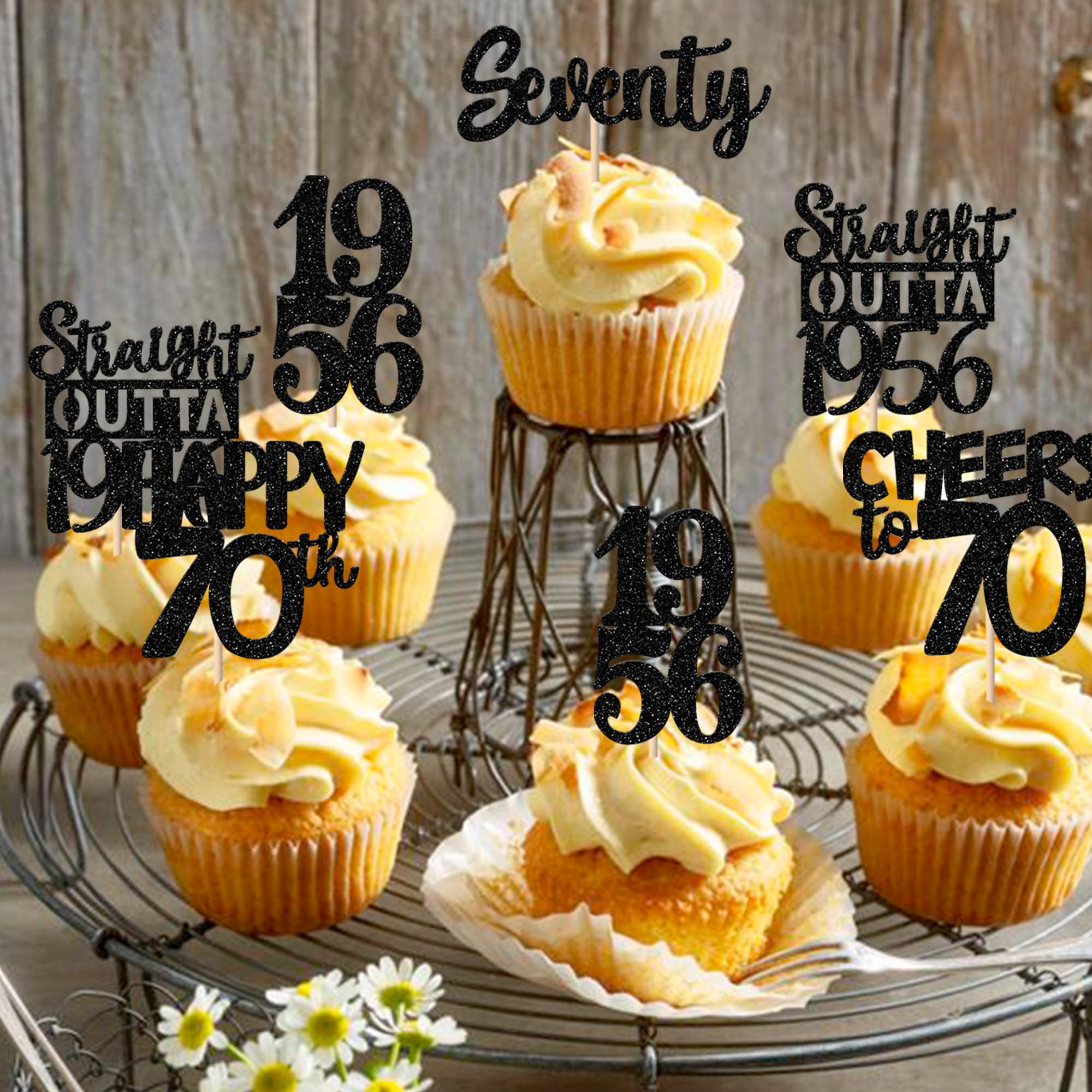 ZHUOWEISM 30Pcs Black Glitter 70th Birthday Cupcake Toppers – Straight Outta 1956