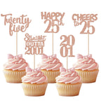 ZHUOWEISM 30Pcs Rose Gold 25th Birthday Cupcake Toppers Glitter – Straight Outta 2001