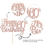 ZHUOWEISM 1 PC Happy 60th Birthday Cake Topper - Glitter Rose Gold