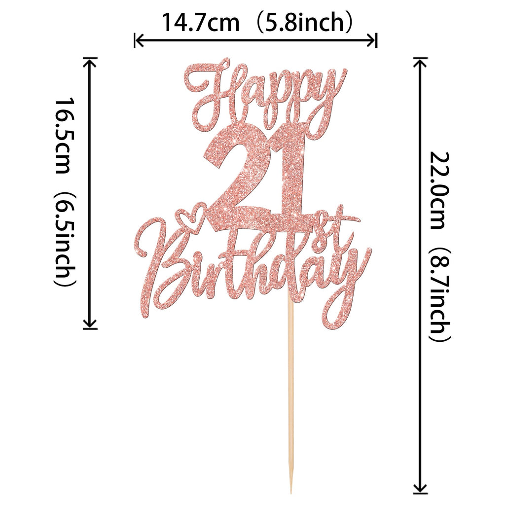 ZHUOWEISM 1pc Happy 21st Birthday Cake Topper - Rose Gold Glitter, Ready-to-Use